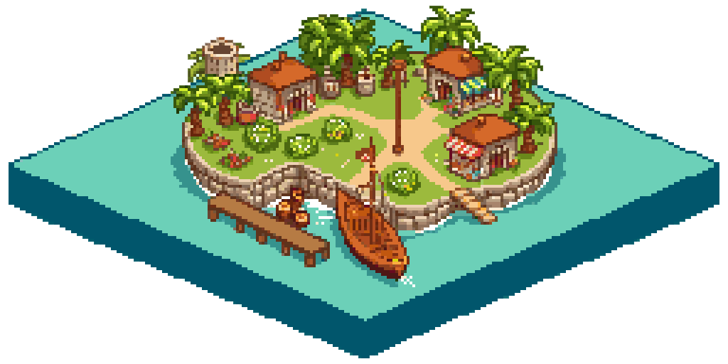 Tropical island with houses