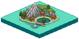 Mountain island with houses